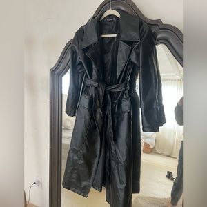 Faux leather midi trench coat